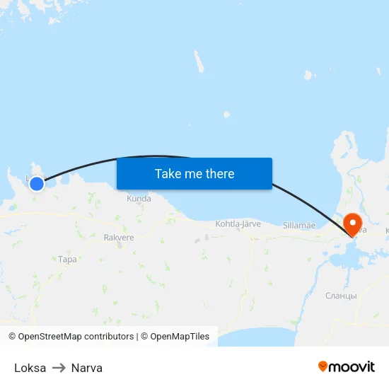 Loksa to Narva map