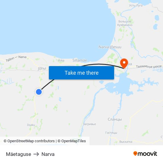 Mäetaguse to Narva map