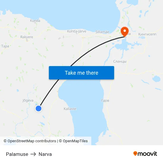 Palamuse to Narva map