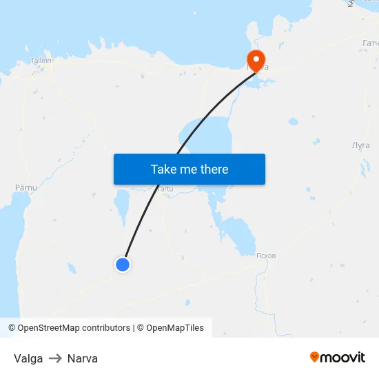 Valga to Narva map