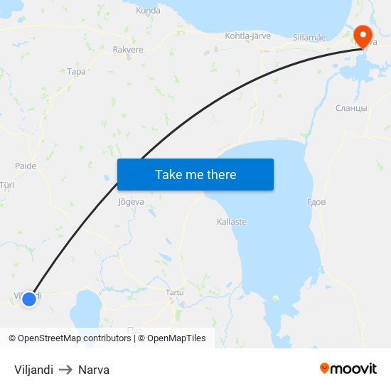 Viljandi to Narva map