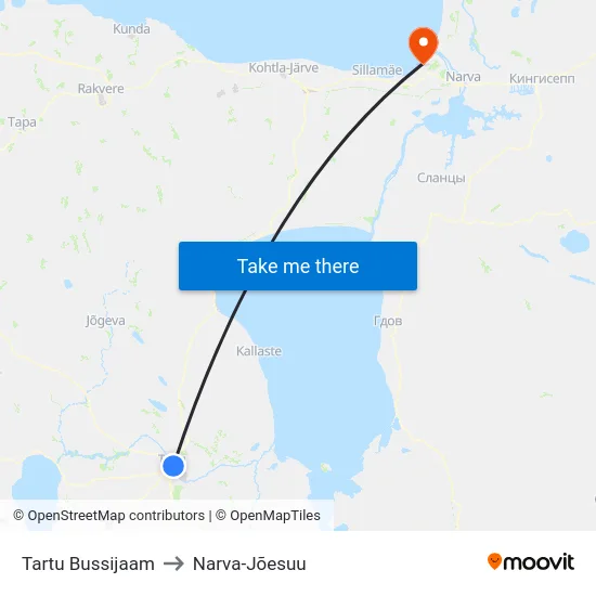 Tartu Bussijaam to Narva-Jõesuu map