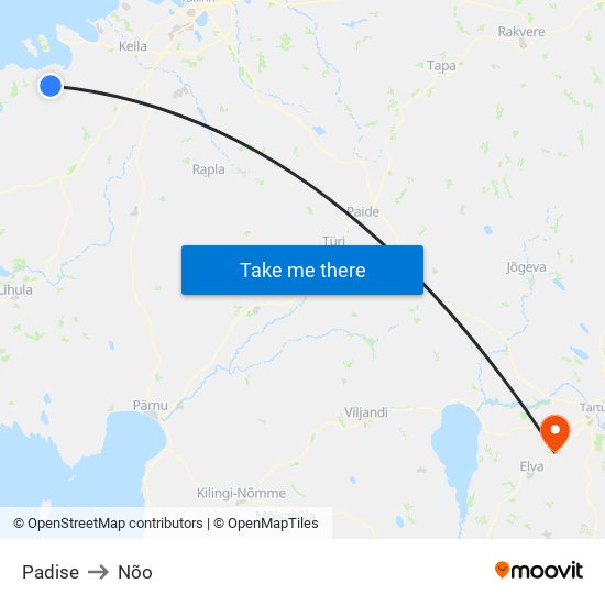 Padise to Nõo map