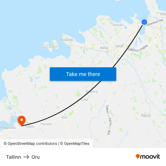 Tallinn to Oru map