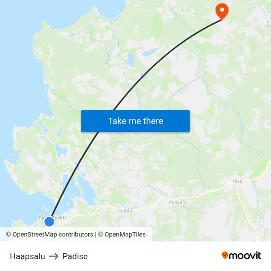 Haapsalu to Padise map