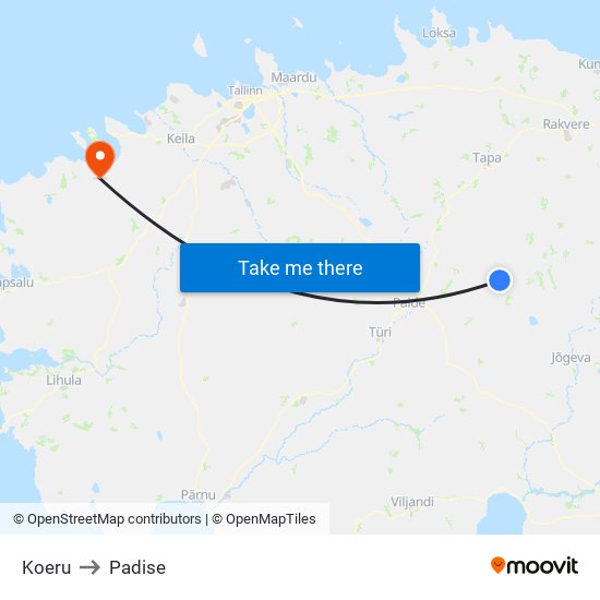 Koeru to Padise map