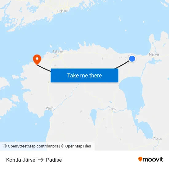 Kohtla-Järve to Padise map
