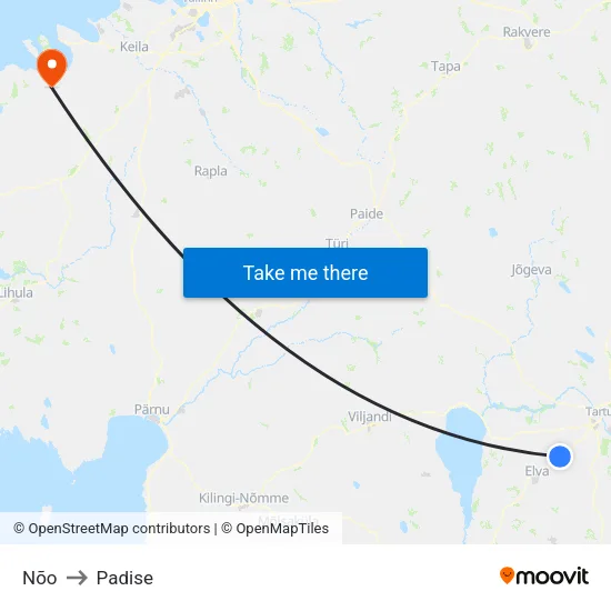 Nõo to Padise map