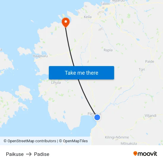 Paikuse to Padise map