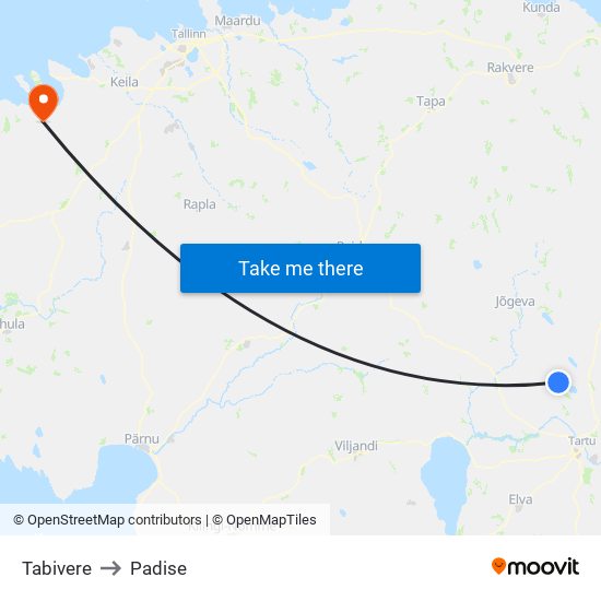 Tabivere to Padise map