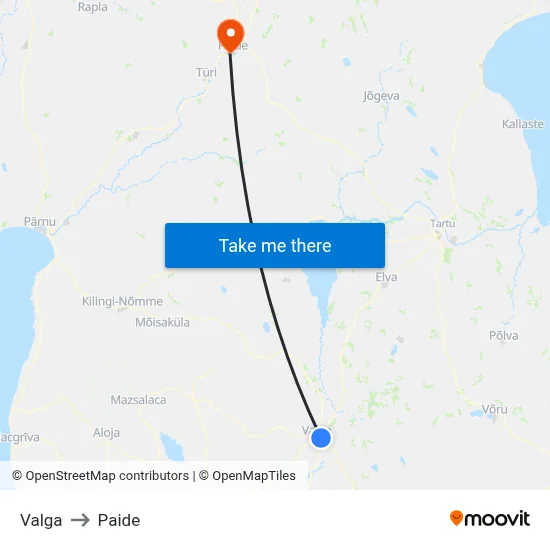 Valga to Paide map