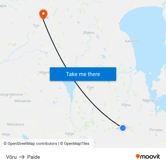 Võru to Paide map