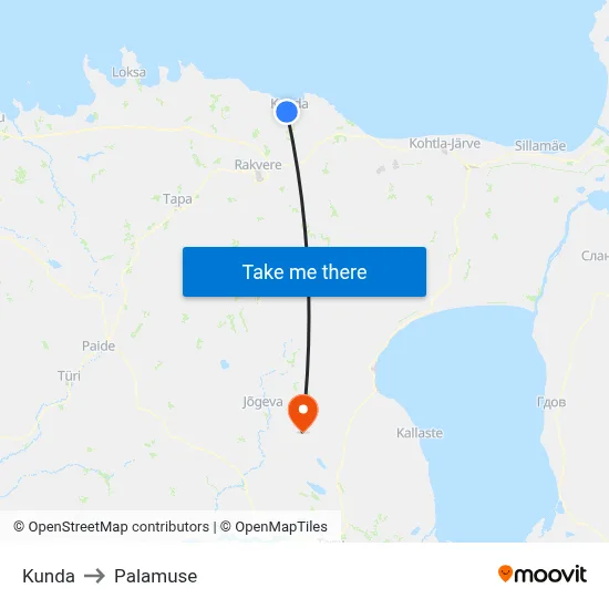 Kunda to Palamuse map