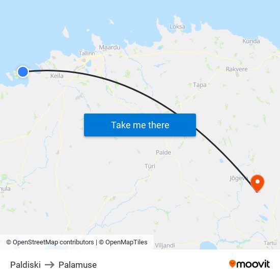 Paldiski to Palamuse map