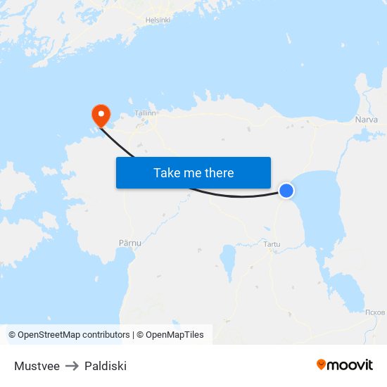 Mustvee to Paldiski map