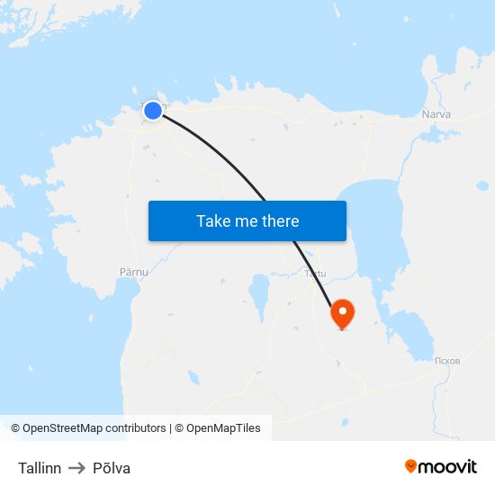 Tallinn to Põlva map