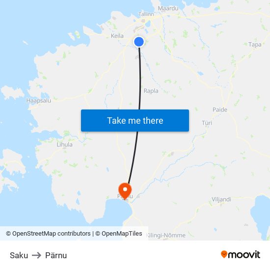 Saku to Pärnu map