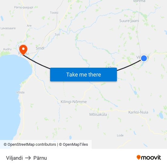 Viljandi to Pärnu map