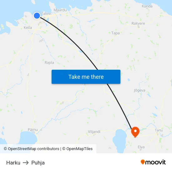 Harku to Puhja map