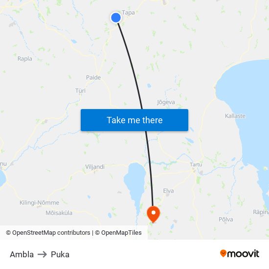 Ambla to Puka map