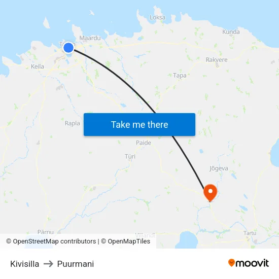 Kivisilla to Puurmani map