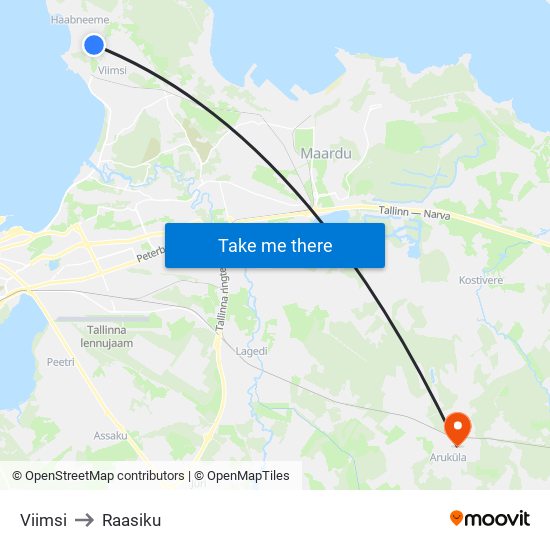 Viimsi to Raasiku map