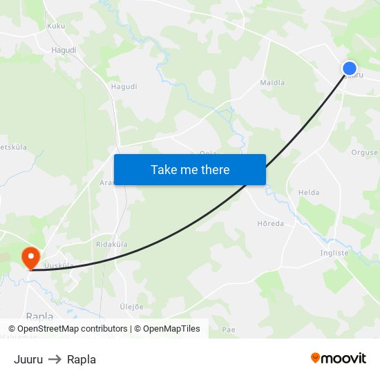 Juuru to Rapla map