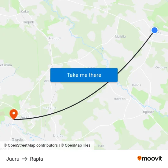 Juuru to Rapla map