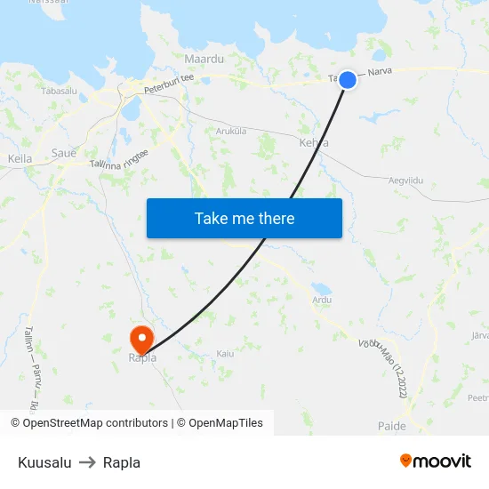 Kuusalu to Rapla map