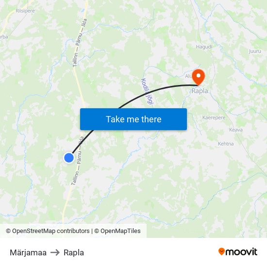 Märjamaa to Rapla map