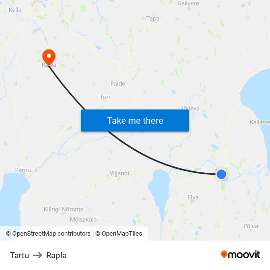 Tartu to Rapla map