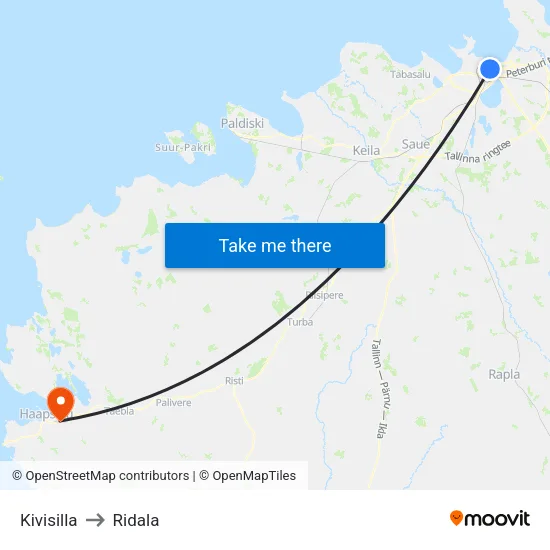 Kivisilla to Ridala map