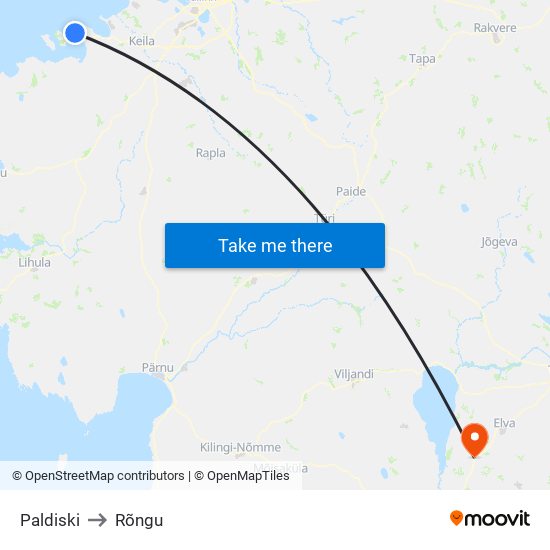 Paldiski to Rõngu map