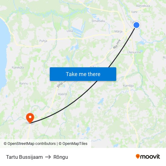 Tartu Bussijaam to Rõngu map