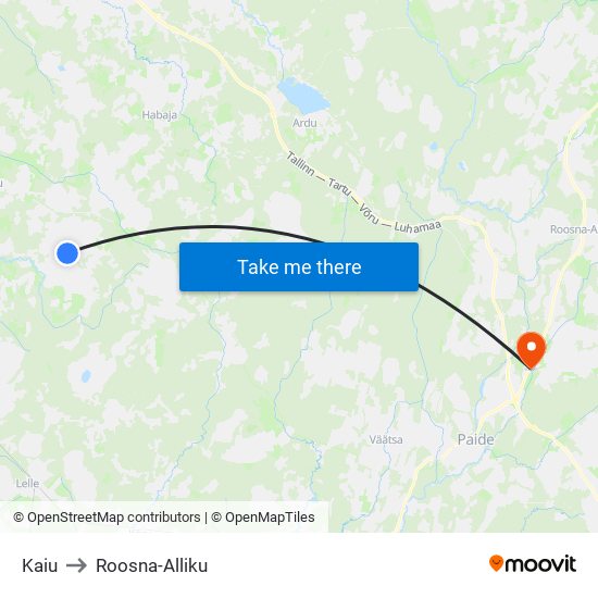 Kaiu to Roosna-Alliku map