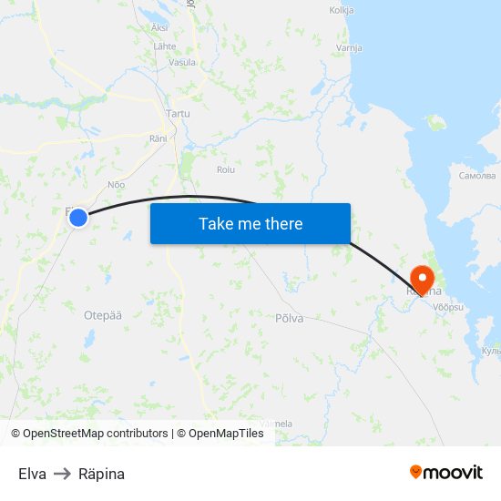 Elva to Räpina map