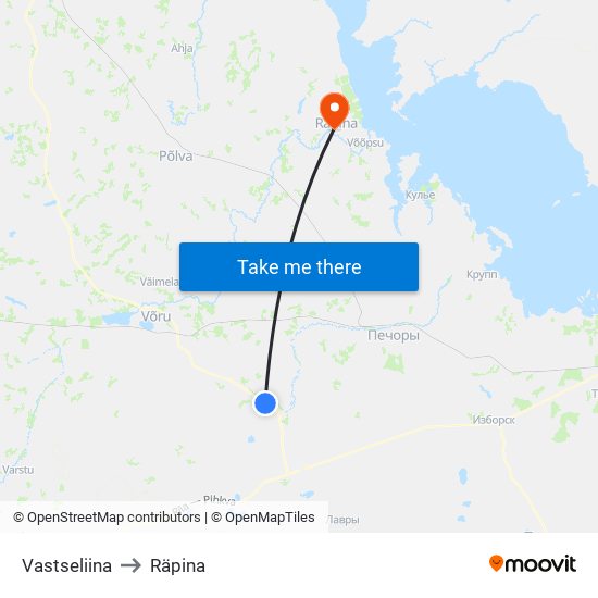 Vastseliina to Räpina map