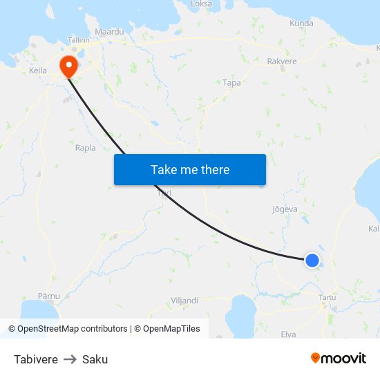 Tabivere to Saku map