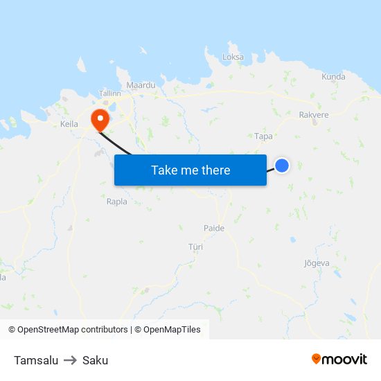 Tamsalu to Saku map