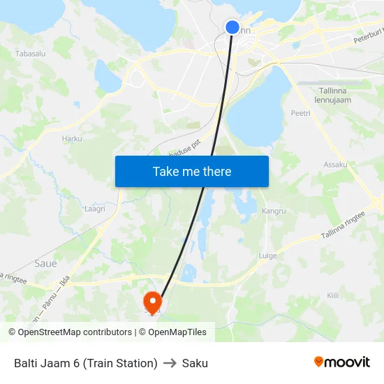 Balti Jaam 6 (Train Station) to Saku map