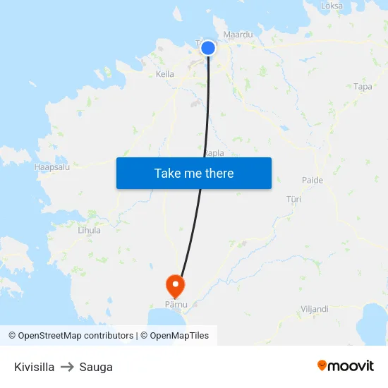 Kivisilla to Sauga map