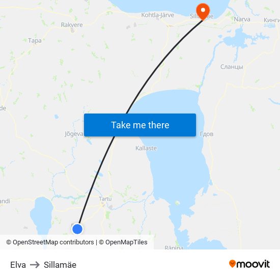 Elva to Sillamäe map