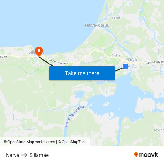 Narva to Sillamäe map