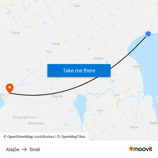 Alajõe to Sindi map