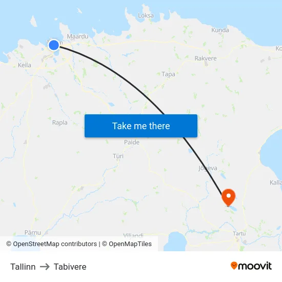 Tallinn to Tabivere map
