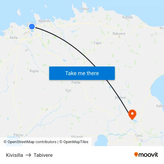Kivisilla to Tabivere map