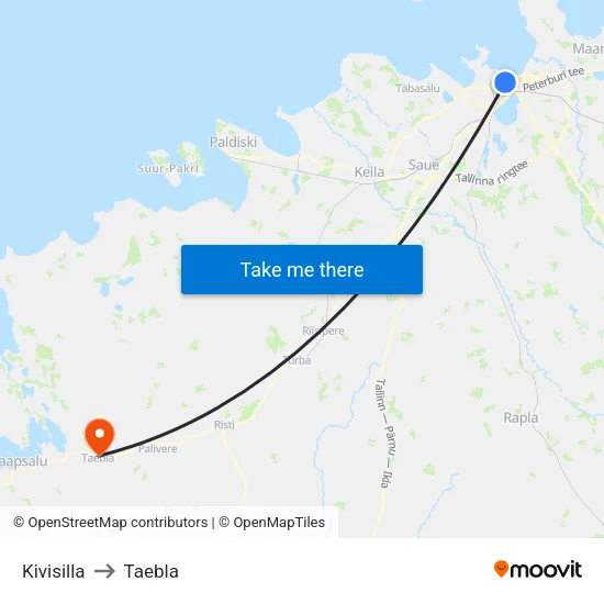 Kivisilla to Taebla map