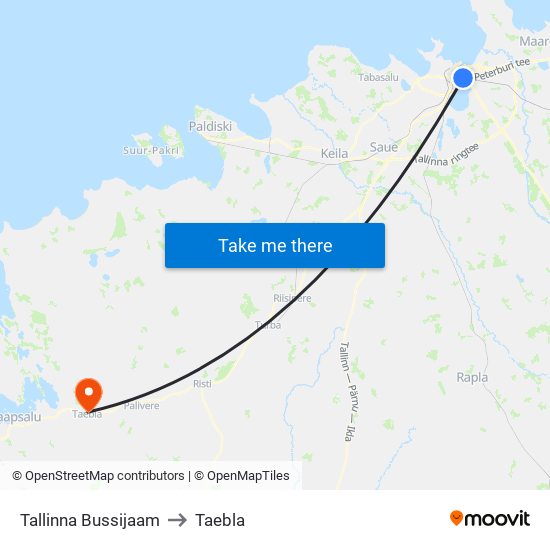 Tallinna Bussijaam to Taebla map