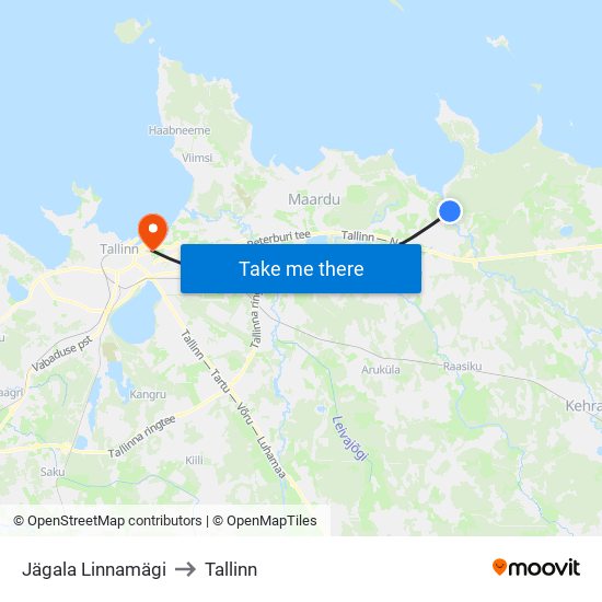 Jägala Linnamägi to Tallinn map