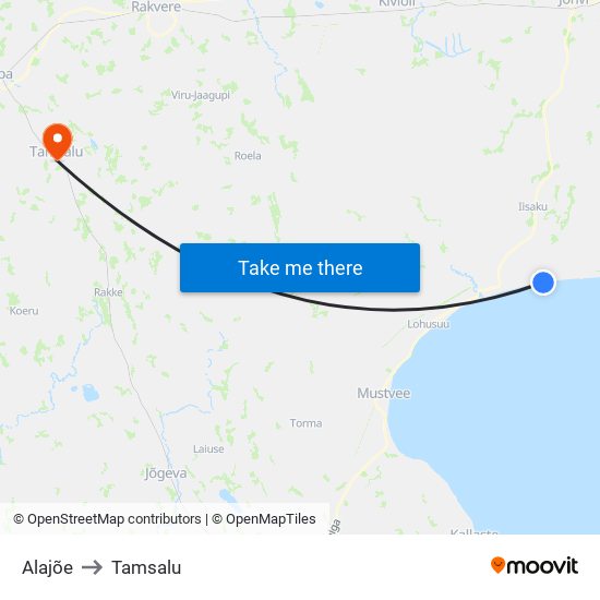 Alajõe to Tamsalu map